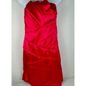 A. BEYER RED STRAPLESS LAYERED MID-LENGTH PARTY DRESS. WOMEN 11